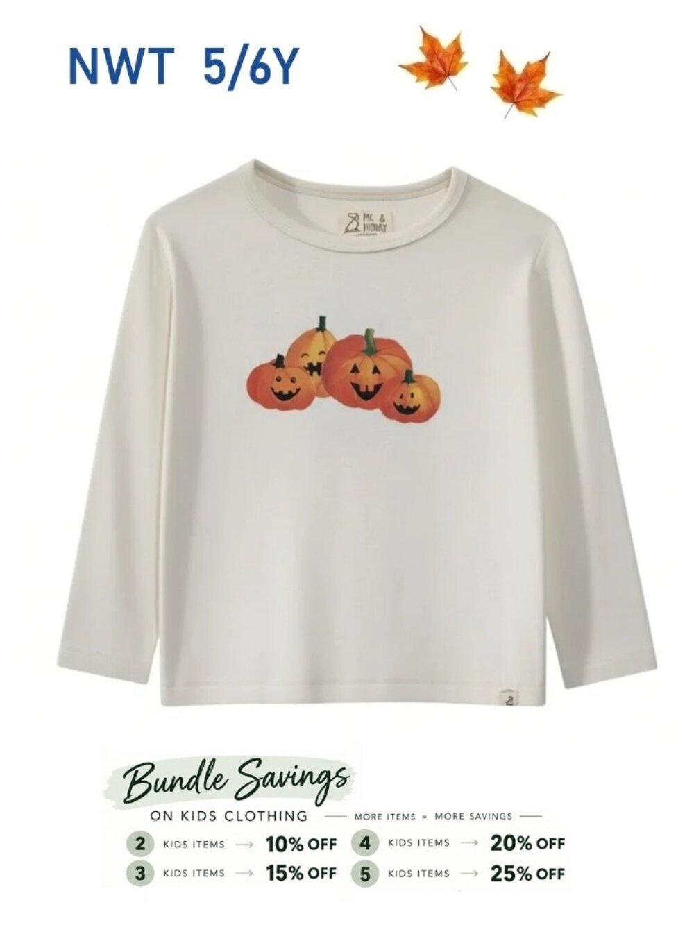Me & Henry Halloween Pumpkins Long Sleeve Tee Shirt - size 5/6Y